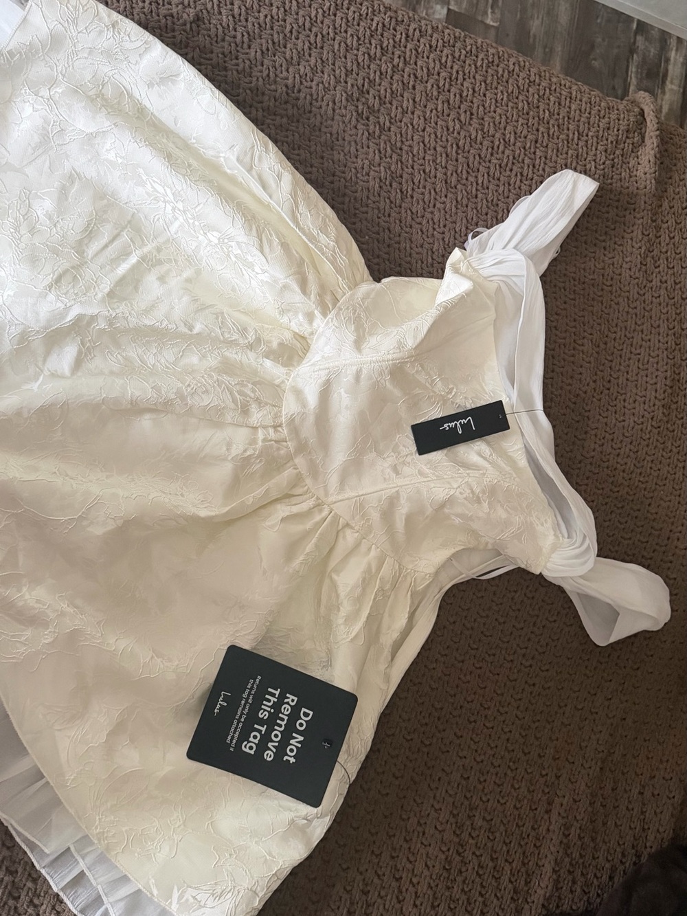 LULU’s Kalara White Jacquard Off-the-Shoulder Mini Dress